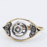Anello antico in oro giallo 18K e argento con diamanti di taglio rosetta, primi del ‘900