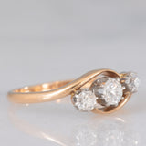 Trilogy antico in oro giallo 14K e argento con diamanti di taglio vecchia miniera (0.55ctw ca.), anni ‘10/‘20