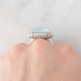 Anello a margherita vintage in platino con acquamarina (17.93ct) e diamanti (1ctw), anni ‘70/‘80