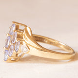 Anello vintage in oro giallo e bianco 9K con tanzaniti (0.70ctw ca.) e diamanti (0.02ctw ca.), anno 2003