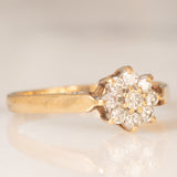 Anello a fiore vintage in oro giallo 9K con diamanti di taglio brillante (0.20ctw ca.), anno 1988
