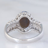 Anello vintage in platino con opale nero (1.51) e diamanti (0.92ctw), anni ‘80/‘90