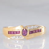 Anello vintage in oro giallo 18K con rubini e diamanti, anni ‘60/‘70