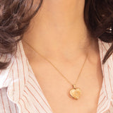 Ciondolo portafoto a forma di cuore in oro giallo 9K con diamante, anni ‘50