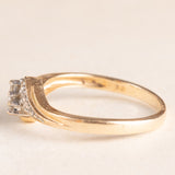 Anello vintage in oro giallo e bianco 9K con diamanti di taglio brillante (0.12ctw ca.), anni ‘70/‘80