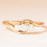 Anello bypass in oro giallo e bianco 9K con diamanti di taglio brillante (0.26ctw ca.), anno 1986