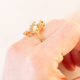 Anello vintage a forma di farfalla in oro giallo 14K con con opali (0.60ctw ca.) e diamanti, anni ‘70
