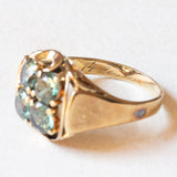 Anello vintage in oro giallo 14K con spinelli verdi sintetici (1.60ctw ca.), anni ‘60/‘70