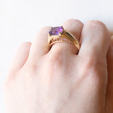 Anello a fascia vintage in oro giallo 9K con ametista (2.20ct ca.), anni ‘60/‘70