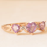 Anello vintage in oro rosa 9K con ametiste (0.90ctw ca.) e diamanti, anni ‘80/‘90