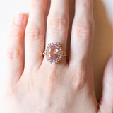 Anello a margherita vintage in oro giallo e bianco 9K con ametista (3.40ct ca.) e diamanti, anni ‘80/‘90