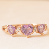 Anello vintage in oro rosa 9K con ametiste (0.90ctw ca.) e diamanti, anni ‘80/‘90