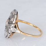 Anello antico in oro giallo 18K e argento con diamanti di taglio rosetta (1ctw ca.), primi del ‘900