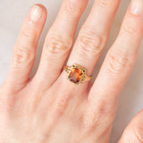 Anello da cocktail vintage in oro giallo 14K con quarzo citrino (1.80ct ca.), anni ‘40