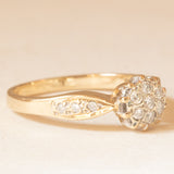 Anello vintage a fiore in oro giallo 9K con diamanti (0.16ctw ca.), anni ‘70/‘80