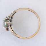 Toi et Moi vintage in oro giallo 8K con cromotormaline (0.65ctw) e diamanti (0.18ctw)