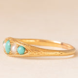 Anello antico in oro giallo 18K con turchesi e perline, anni ‘10