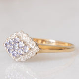 Anello vintage in oro giallo e bianco 9K con tanzaniti (0.25ctw ca.) e diamanti, anni ‘90