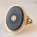 Anello Art Déco in oro giallo 14K con onice e diamante, anni ‘30