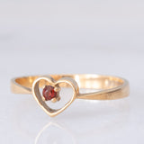 Solitario a cuore vintage in oro giallo 9K con granato, anni ‘80