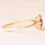 Anello a margherita vintage in oro giallo e bianco 9K con rubini sintetici (0.32ctw ca.) e diamante, anno 1962