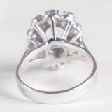 Anello a margherita francese vintage in platino e in oro bianco 18K con acquamarina (1.60ct ca.) e diamanti di taglio brillante (0.80ctw ca.), anni ‘70/‘80