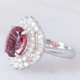 Anello vintage in platino con tormalina (3.50ct) e diamanti (1.22ctw), anni ‘80