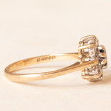 Anello a margherita vintage in oro giallo 9K con zaffiro (0.15ct ca.) e diamanti (0.08ctw ca.), anno 1979