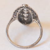 Anello Art Nouveau in oro bianco 14K con diamanti di taglio vecchia Europa (0.70ctw ca.) e di taglio rosetta, anni ‘20