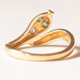 Anello a serpente vintage in oro giallo 18K con smeraldi e diamante di taglio brillante (0.02ct ca.), anni ‘70