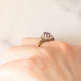 Anello a margherita vintage in oro giallo 9K con ametista (0.70ct ca.) e diamanti (0.05ctw ca.), anni ‘80