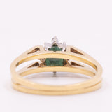 Raro anello girevole 2 in 1 in oro giallo e bianco 18K con smeraldo (0.30ct ca.) e diamanti di taglio brillante (0.20ctw ca.), anni ‘70/‘80