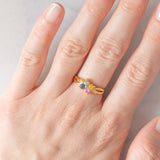 Anello a fiore vintage in oro giallo 8K con topazi colorati (0.40ctw ca.)