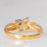 Anello a fiore vintage in oro giallo 8K con topazi colorati (0.40ctw ca.)