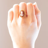 Anello vintage con cammeo su agata in oro 18K, anni '60