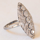 Anello Art Nouveau in oro bianco 14K con diamanti di taglio vecchia Europa (0.70ctw ca.) e di taglio rosetta, anni ‘20