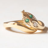 Anello a serpente vintage in oro giallo 18K con smeraldi e diamante di taglio brillante (0.02ct ca.), anni ‘70