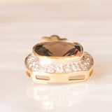 Ciondolo vintage in oro giallo e bianco 9K con quarzo fumé (2ct ca.) e diamanti (0.06ctw ca.), anni ‘70/‘80