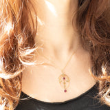 Pendente antico lavalier in oro giallo 9K con tormaline rosa (0.40ctw ca.) e perline bianche, anni ‘10/‘20