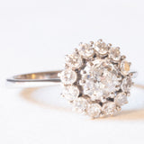 Anello a margherita vintage in oro bianco 18K con diamanti di taglio vecchia Europa (1.20ctw ca.), anni ‘60