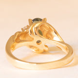 Anello vintage in oro giallo 14K con tormalina verde (1.30ct ca.) e diamanti, anni ‘60