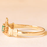Anello Claddagh vintage in oro giallo 9K con crisoprasio, anno 1992
