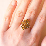 Anello vintage in oro giallo 9K con quarzi citrini (1.80ctw ca.) e diamanti, anni ‘80