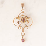 Pendente antico lavalier in oro rosa 9K con ametiste (0.50ctw ca.), anni ‘10/‘20
