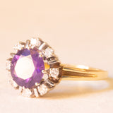 Anello in oro giallo e bianco 14K con ametista (1.60ct ca.) e diamanti di taglio brillante (0.24ctw ca.), anni ‘70
