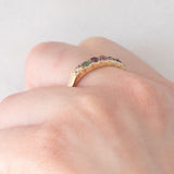 Anello “DEAREST” vintage in oro giallo 9K con diamante, smeraldo, ametista, rubino, smeraldo, zaffiro e tormalina, anno 1990