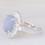 Anello ballerina vintage in platino con zaffiro stellato (6.40ct) e diamanti (0.94ctw), anni ‘80