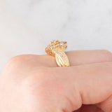 Anello a fiore in oro giallo 18K con diamanti champagne e bianchi (1.50ctw), anni ‘70/‘80