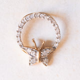 Collana vintage con catenina in oro giallo 9K con ciondolo con farfalla in oro giallo e bianco 9K con diamanti (0.24ctw ca.), anni ‘90