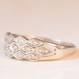 Anello a fascia vintage in oro bianco 9K con diamanti (0.13ctw ca.), anni ‘70/‘80